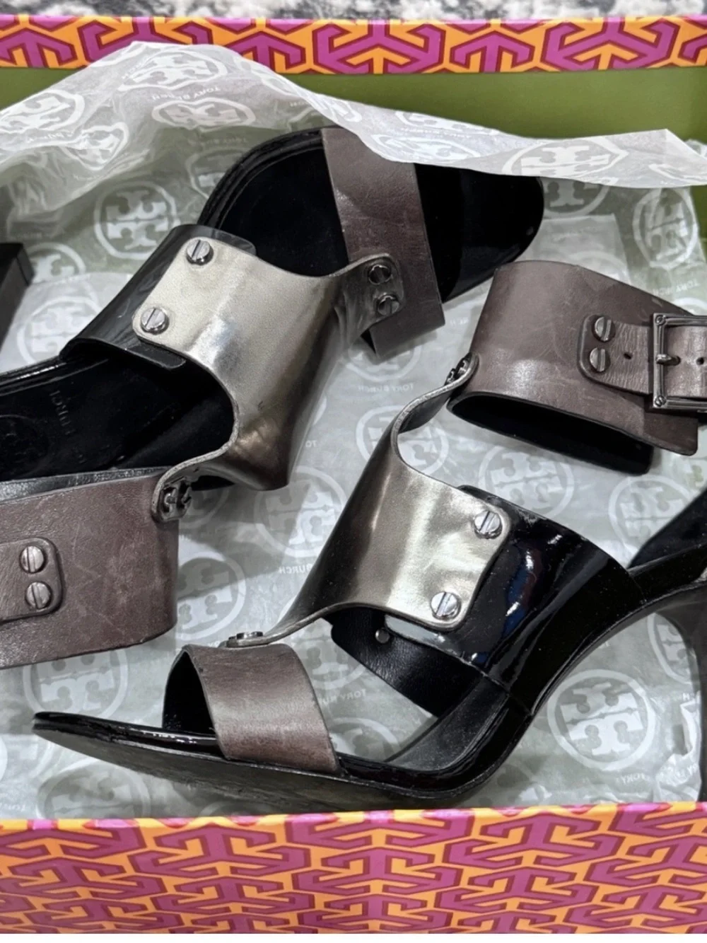 Tory Burch 'Teagen' Patent Metal Gladiator Sandals